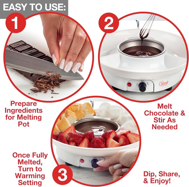 Good Cooking Electric Fondue Maker Deluxe Set w 4 Forks- Removable Serving Tray for Cheese & Chocolate Melting, Warming Setting- Valentines Day Candy Bar Melter, Party Must Have- Appetizers Desserts- Gift for Host - Image 4