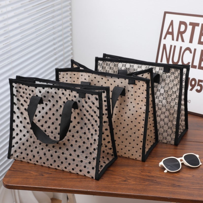 Mesh Flocking Cosmetic Bag Travel Portable Handbag Wash Cosmetics Storage Bag Hand Swimming Bag Beach Bag - Image 3