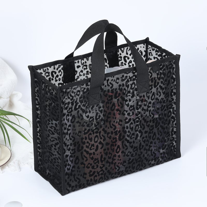 Mesh Flocking Cosmetic Bag Travel Portable Handbag Wash Cosmetics Storage Bag Hand Swimming Bag Beach Bag - Image 1