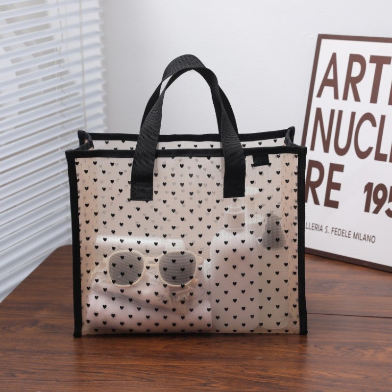 Mesh Flocking Cosmetic Bag Travel Portable Handbag Wash Cosmetics Storage Bag Hand Swimming Bag Beach Bag - Image 4