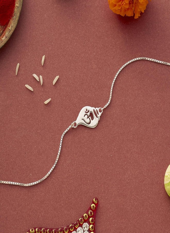 Parnika سوار Parnika 925 Om Ganesha Rudraksha Infinity Bro Shiv Bhai سوار راخي فضي قابل للتعديل للأخ في 92.5 من الفضة الإسترلينية للأولاد والرجال | شاندي كي راخي | علبة هدية رولي تشاوال (أوم في شانخ) - Image 5