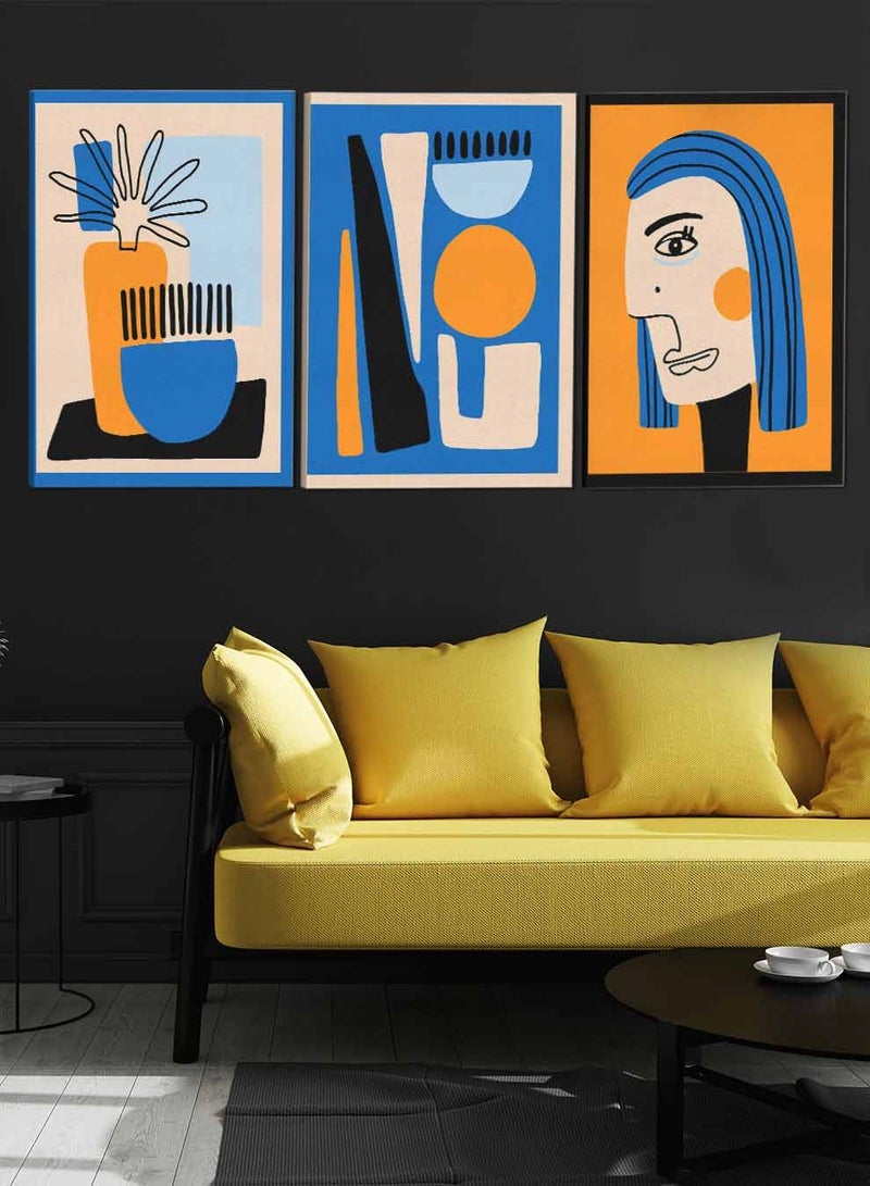 لوحة طقم من ٣ لوحات كانفاس على إطار خشبي تصميم رسم تجريدي امرأة وإناء زهور للمنزل غرفة المعيشة المكتب الديكور - Image 3