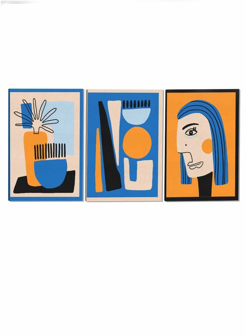 لوحة طقم من ٣ لوحات كانفاس على إطار خشبي تصميم رسم تجريدي امرأة وإناء زهور للمنزل غرفة المعيشة المكتب الديكور - Image 4