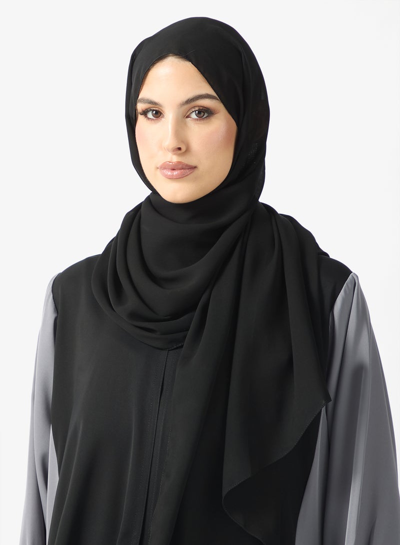 Khizana Abaya With Patterned Border & Sheila - Image 4