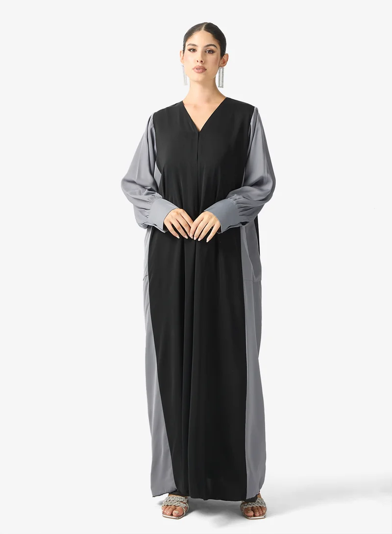 Abaya With Patterned Border & Sheila