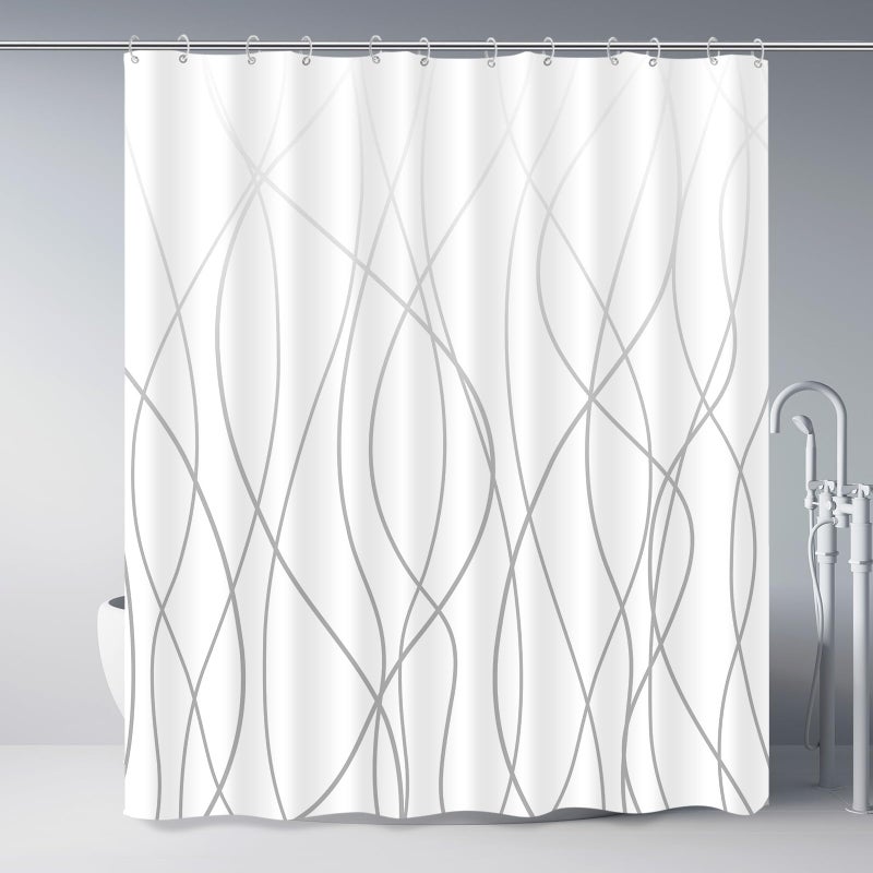 Punkray Ombre Grey Shower Curtain for Bathroom with Hooks Shower Curtain Set Stripe Bath Curtains Decorative White Shower Curtains Water Repellent Washable 72x72