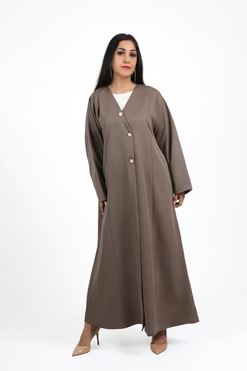 Nikias Brown Barbie Overlap Abaya with Front Buttons