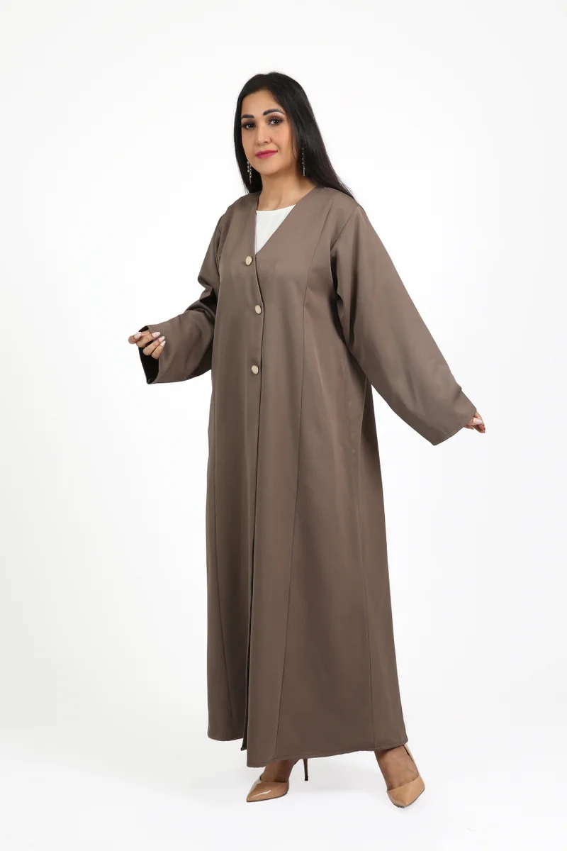 Nikias Brown Barbie Overlap Abaya with Front Buttons