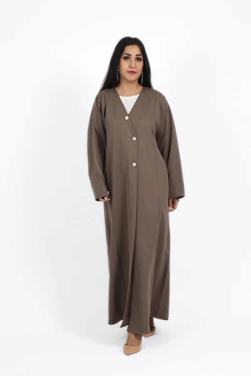Nikias  Brown Barbie Overlap Abaya with Front Buttons for Women | Best Price UAE