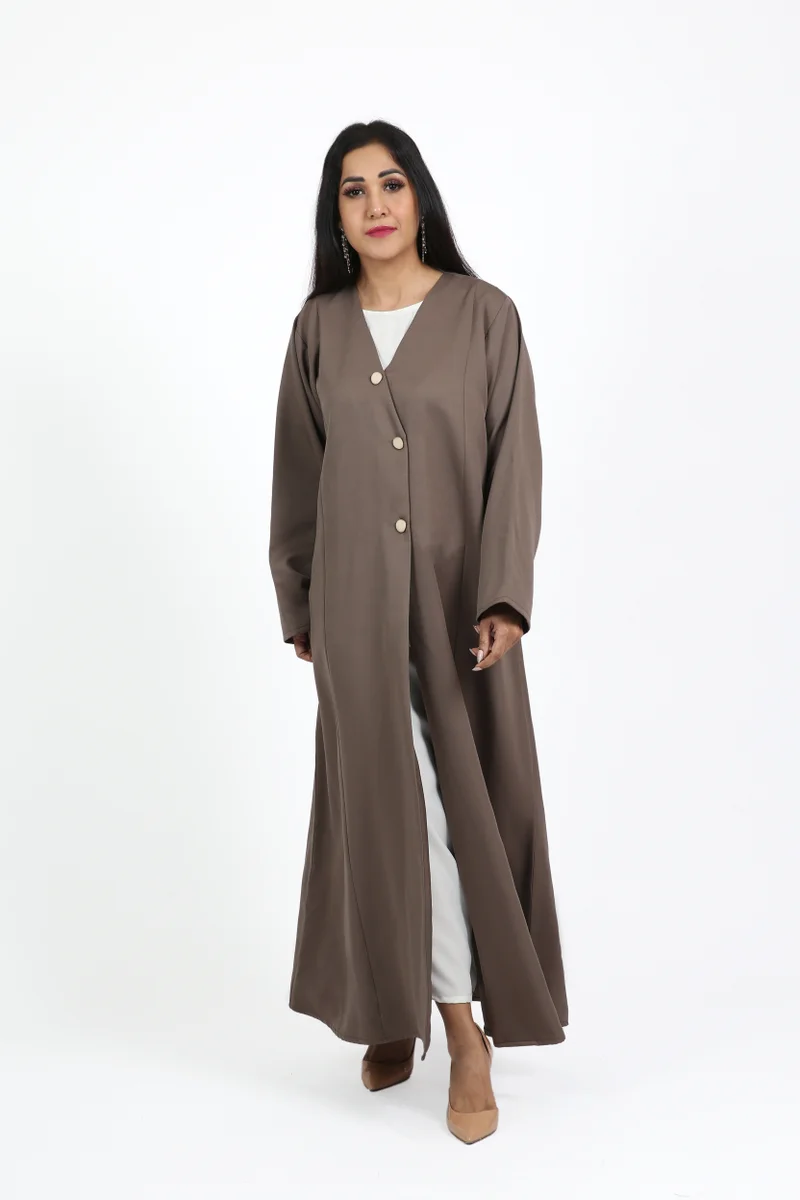 Nikias  Brown Barbie Overlap Abaya with Front Buttons for Women | Best Price UAE