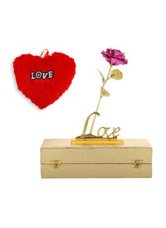 INTERNATIONAL GIFT INTERNATIONAL GIFT Pink Rose and Love Stand with Golden Velvet Box and Heart Shape Red PillowCushions 25 cm 