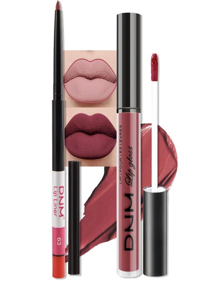 AMY'S DIARY 2Pcs Mauve Rose Matte Lip Liner and Lipstick Makeup Set, Mate Dusty Rose Lip Stain Lip Gloss Matt Liquid Lipstick 24H Long Lasting lapiz labiales mate 24 horas originales larga duracion (63#) - Image 1