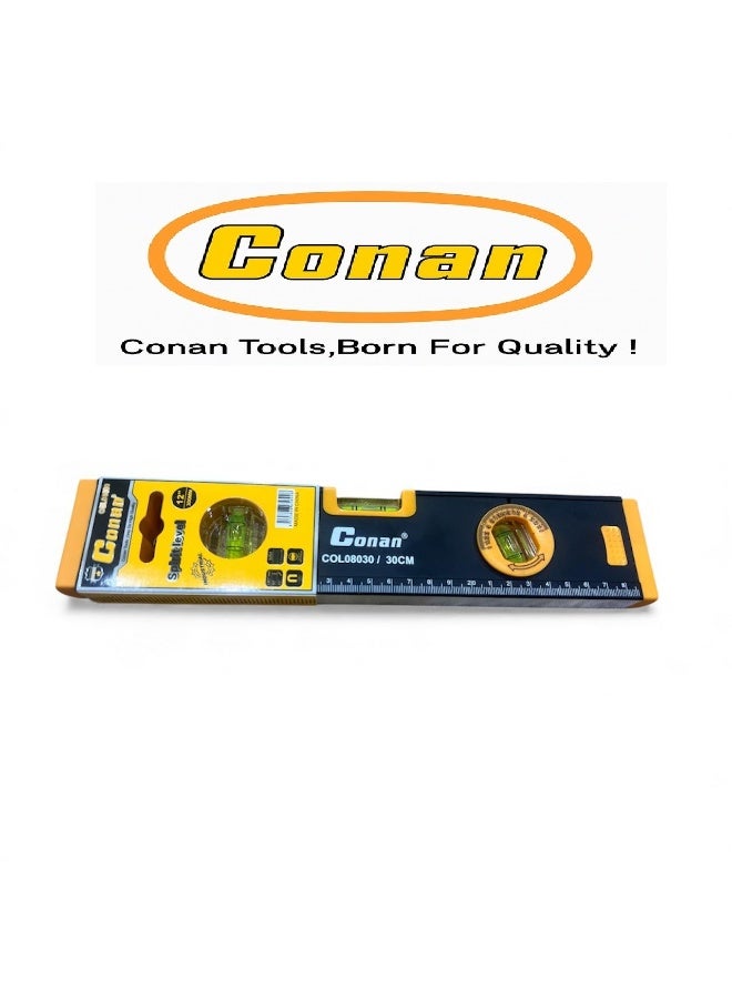 Conan Professional Spirit Level 30 cm (12 Inch) – Heavy-Duty Aluminum Body – Triple Vial Horizontal, Vertical & Angle Measurement – CM Scale Ruler – Model COL08030 - Image 1