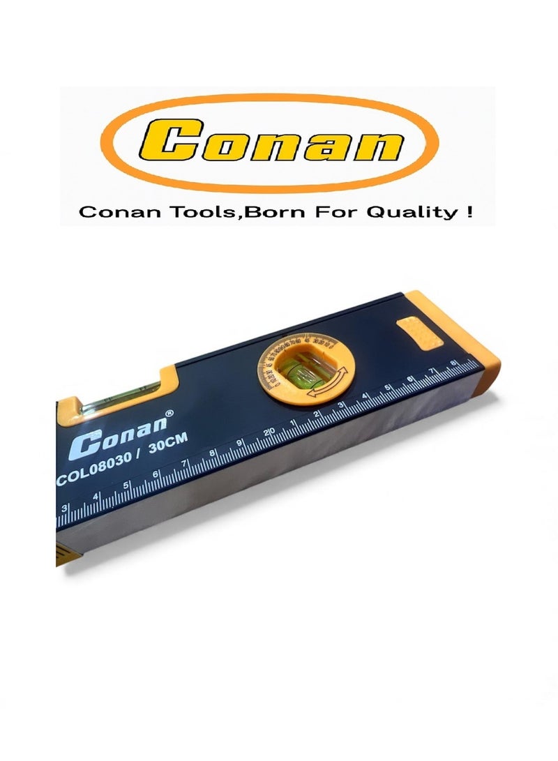 Conan Professional Spirit Level 30 cm (12 Inch) – Heavy-Duty Aluminum Body – Triple Vial Horizontal, Vertical & Angle Measurement – CM Scale Ruler – Model COL08030 - Image 2