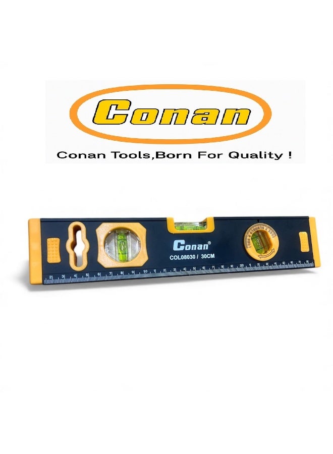 Conan Professional Spirit Level 30 cm (12 Inch) – Heavy-Duty Aluminum Body – Triple Vial Horizontal, Vertical & Angle Measurement – CM Scale Ruler – Model COL08030 - Image 3