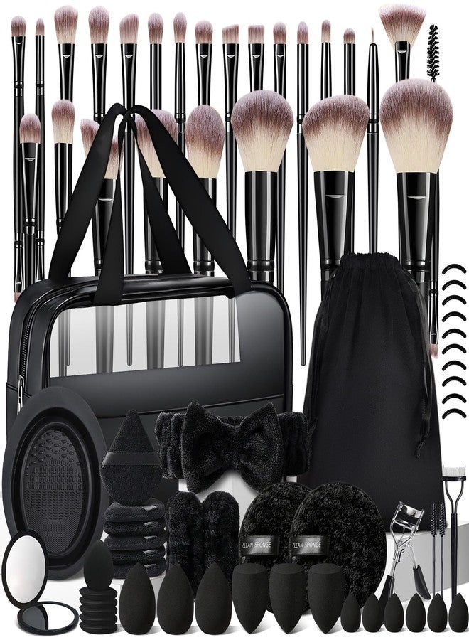 HGHDBT 72Pcs Black Makeup Brushes Set Professional with Case Premium Synthetic for Foundation Concealer Blush Eyeshadow Powder Contour Makeup Brush Kit Face Eye Make up Brushes & Tools - Image 1