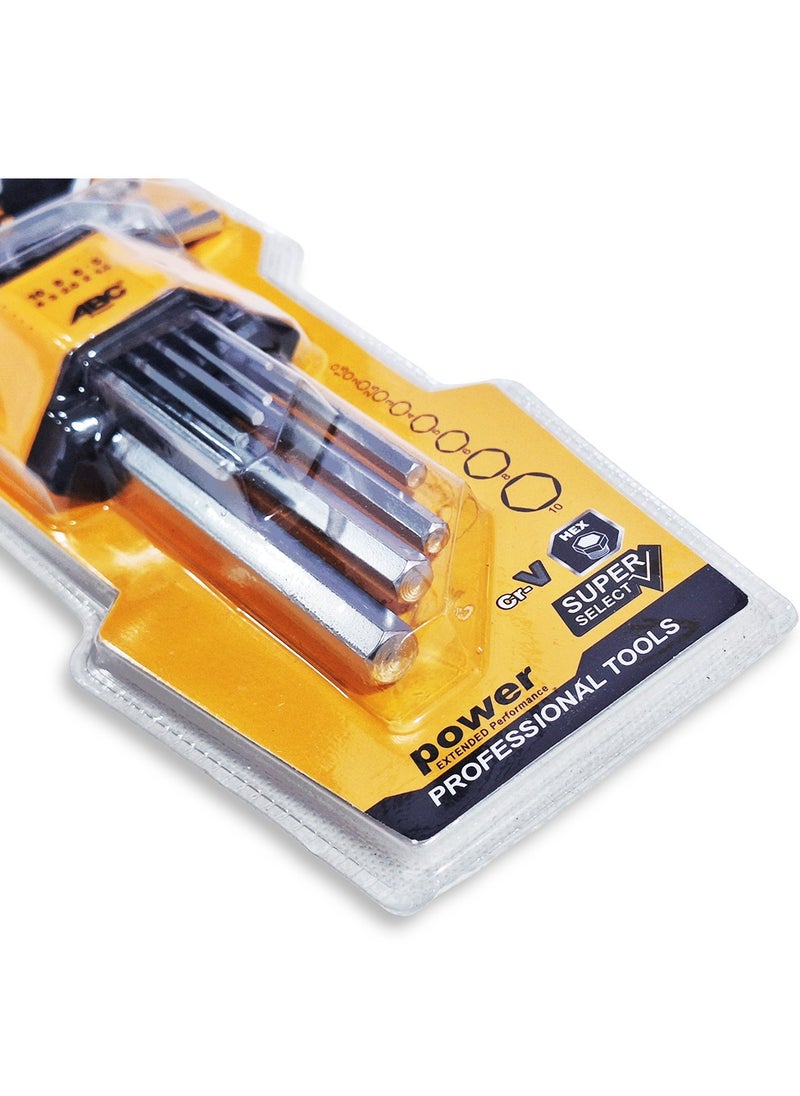 ABC Hex Key  Set 9-piece multi-size, made of high-quality Cr-V steel, durable and corrosion-resistant, L-shaped design provides strong torque and better control in tight spaces, for disassembling and assembling furniture, bicycles, industrial equipment and electronics, for industrial and home use  - Image 2