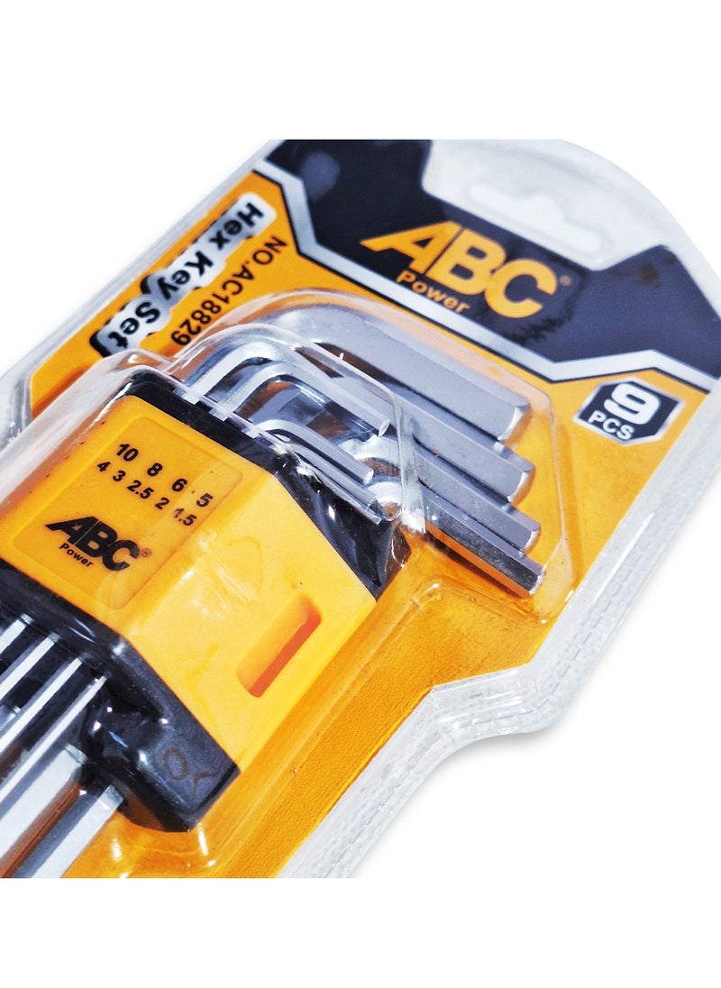 ABC Hex Key  Set 9-piece multi-size, made of high-quality Cr-V steel, durable and corrosion-resistant, L-shaped design provides strong torque and better control in tight spaces, for disassembling and assembling furniture, bicycles, industrial equipment and electronics, for industrial and home use  - Image 3