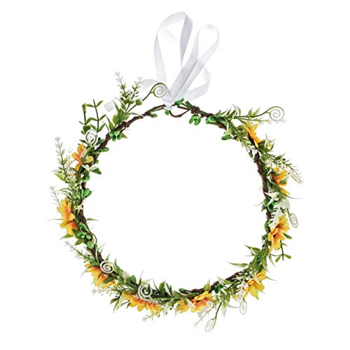 DDazzling Green Leaf Floral Crown Eucalyptus Flower Women Girls Headband Flower Headpiece Bridal Halo Photo Prop (Sunflower Yellow) - Image 2