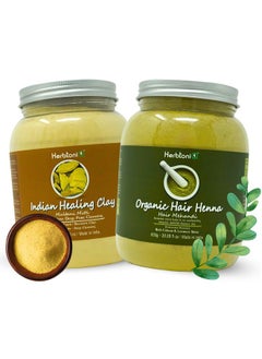 Herbtoniq Multani Mitti Powder And Organic Henna (Rajasthani) Combo Pack For Skin And Hair Care | For Hair Growth, Adds Shine, Covers Grey Hair | 2 Jars (600G Each)  - Image 1