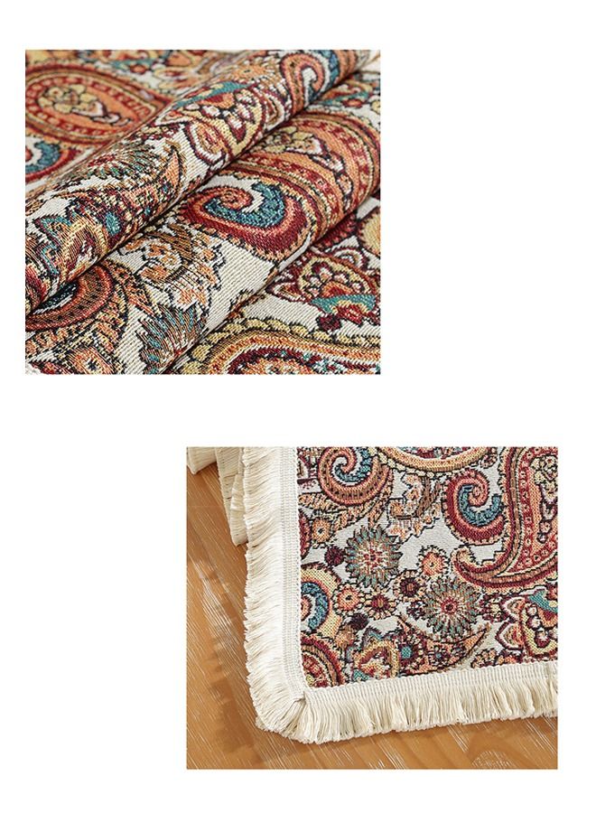 Bohemian Style Table Flag Cotton Linen Tablecloth with Tassel Cashew Flower Table Flag Vintage Jacquard Table Flag 12 x 63 Inches Suitable for about 43 Inches Long Table  - Image 4