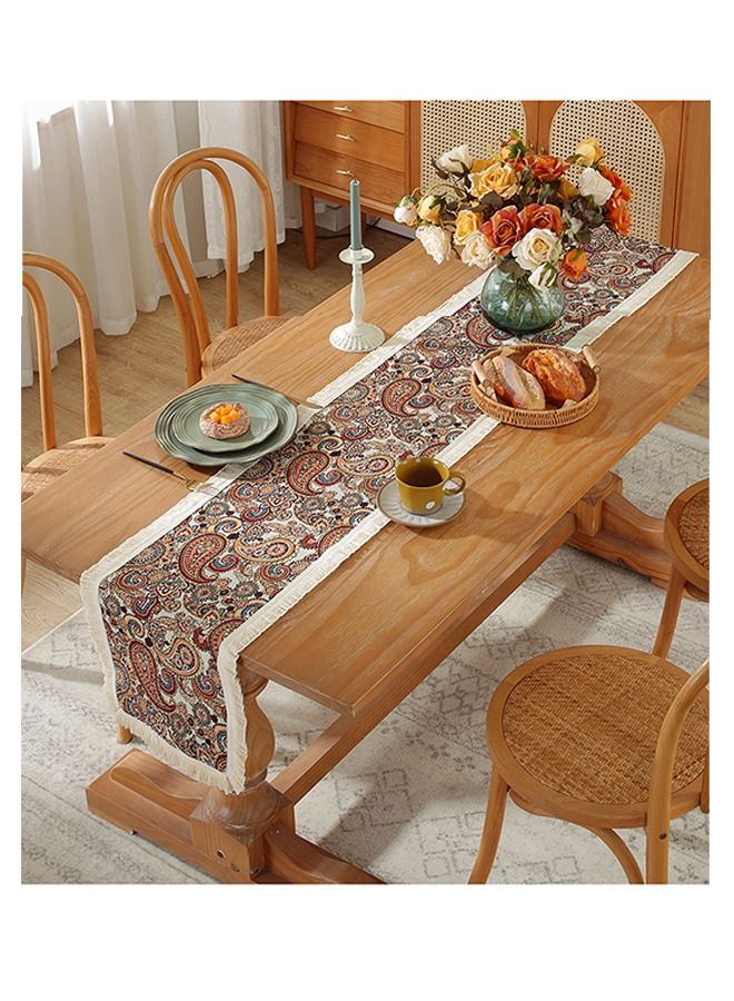 Bohemian Style Table Flag Cotton Linen Tablecloth with Tassel Cashew Flower Table Flag Vintage Jacquard Table Flag 12 x 63 Inches Suitable for about 43 Inches Long Table  - Image 3