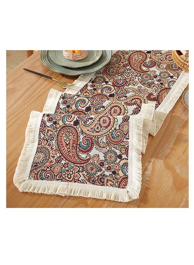 Bohemian Style Table Flag Cotton Linen Tablecloth with Tassel Cashew Flower Table Flag Vintage Jacquard Table Flag 12 x 63 Inches Suitable for about 43 Inches Long Table  - Image 5
