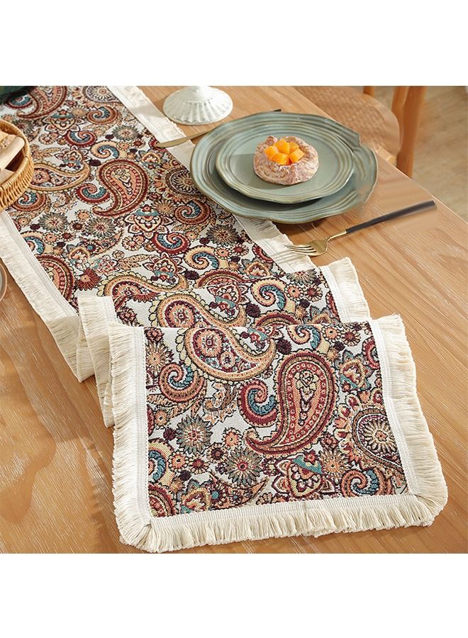 Bohemian Style Table Flag Cotton Linen Tablecloth with Tassel Cashew Flower Table Flag Vintage Jacquard Table Flag 12 x 63 Inches Suitable for about 43 Inches Long Table  - Image 2