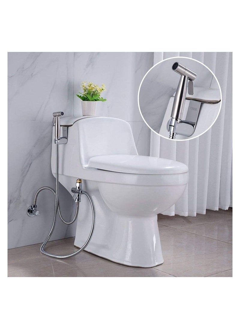 SKY-TOUCH - SKY-TOUCH Toilet Bidet Spray Gun Set, Shattaf Kit Handheld Self-Cleaning for Washroom and Bathroom, Toilet Water Sprayer, Silver - Image 1