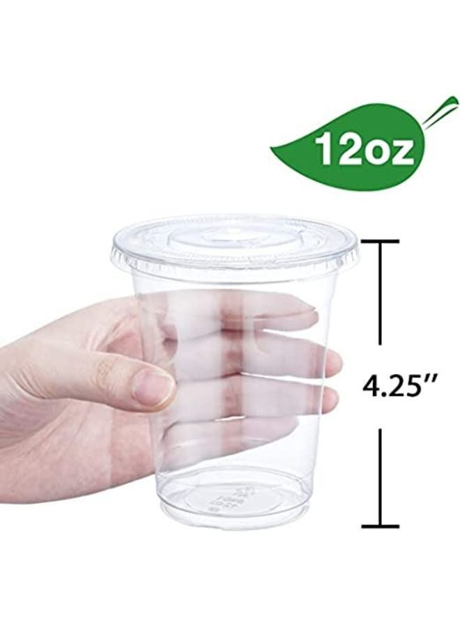 BSOFT 12 oz Plastic Juice Cups with Lids 100 Sets Clear Disposable Plastic Party Cups with Flat Lids to Go, Cold Drink Cups, Smoothie Cups, Milkshake Cups - Image 2