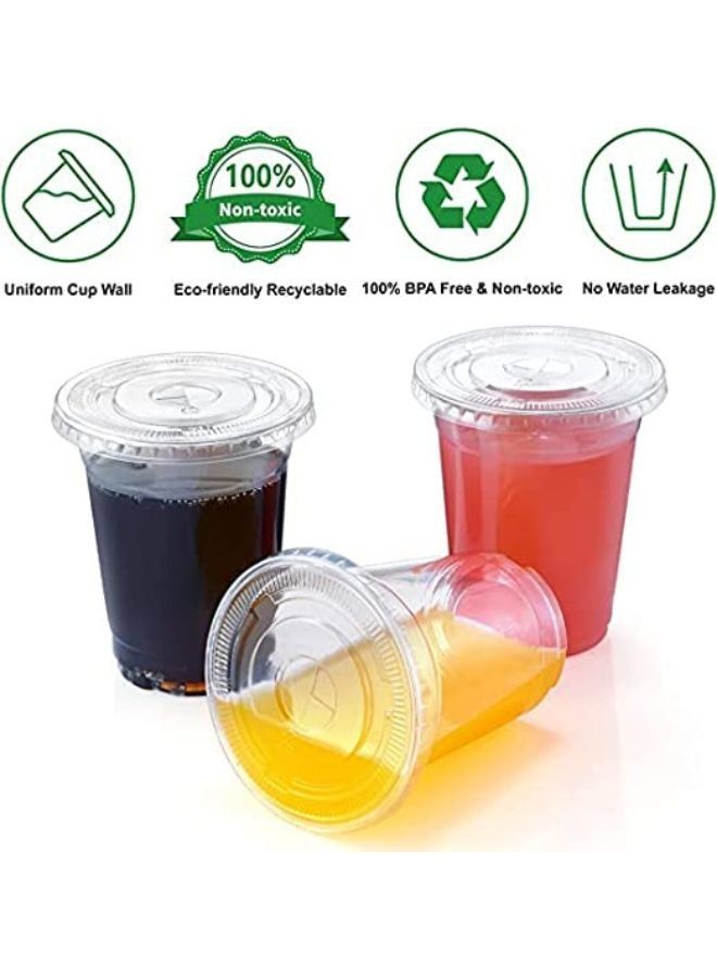 BSOFT 12 oz Plastic Juice Cups with Lids 100 Sets Clear Disposable Plastic Party Cups with Flat Lids to Go, Cold Drink Cups, Smoothie Cups, Milkshake Cups - Image 3