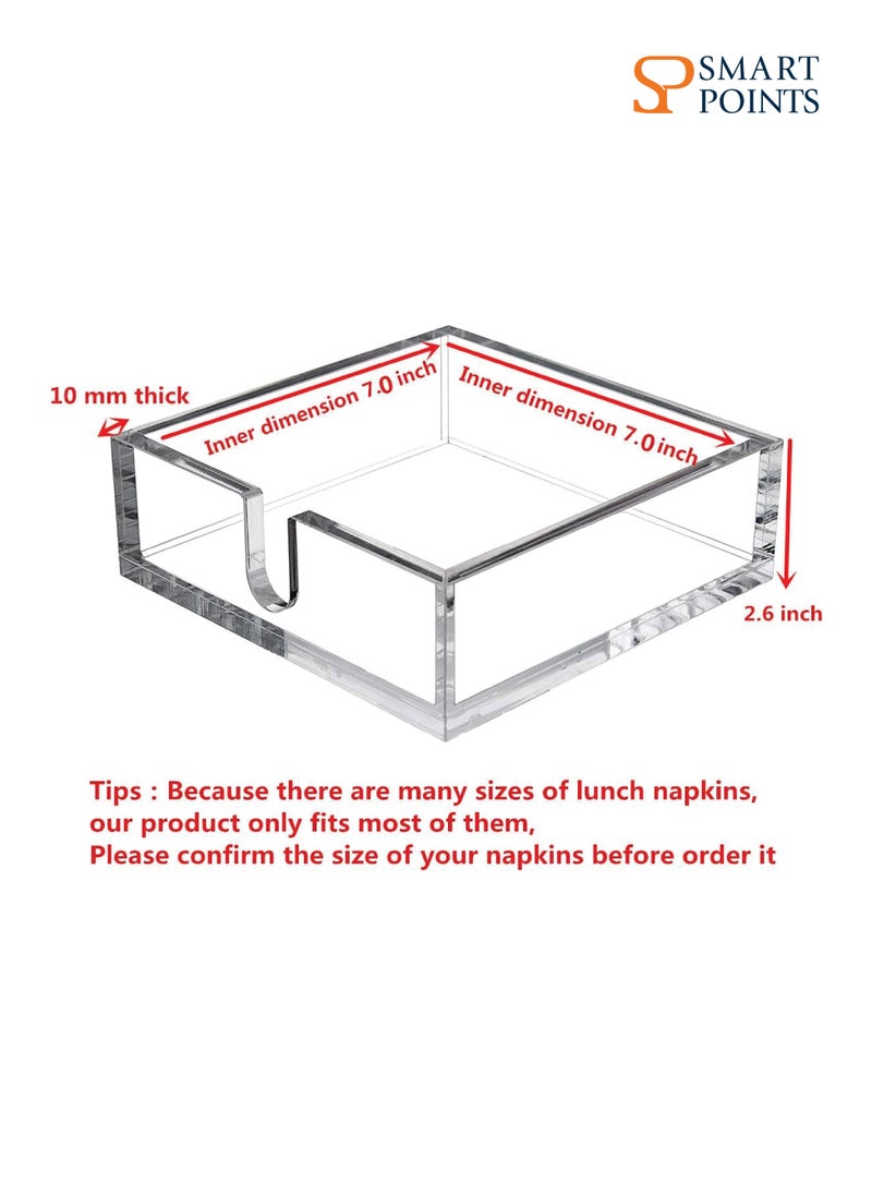SMARTPOINTS Acrylic Lunch Napkin Holder,Table Top Decorative Napkin Tray for Dining Table and Kitchen,Clear Luncheon Napkin Holder Tissue Dispenser, Horizontal Display,7.1 x 7.1 x 2.6 inches  - Image 3