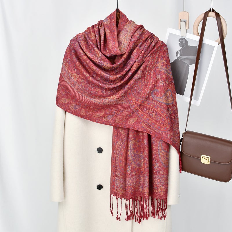 Ethnic Paisley Fringed Long Shawl - Image 1