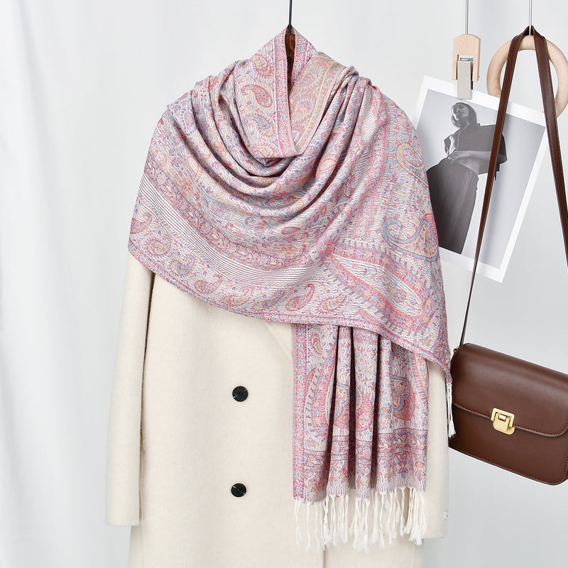 Ethnic Paisley Fringed Long Shawl - Image 3