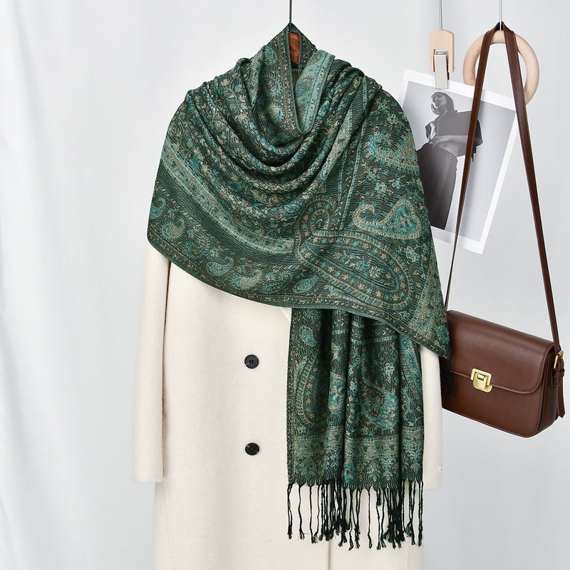 Ethnic Paisley Fringed Long Shawl - Image 2