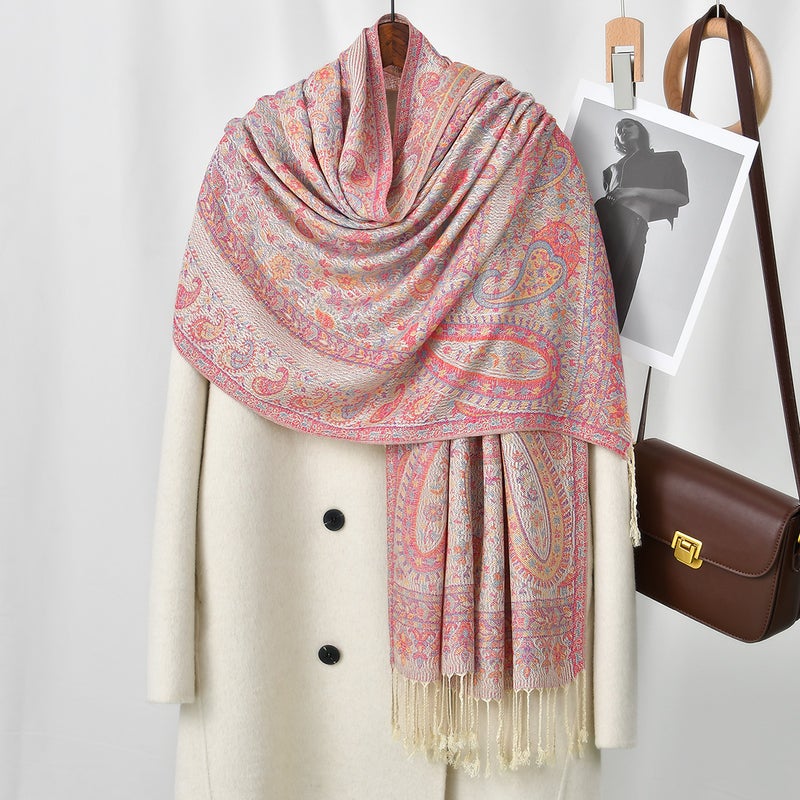 Ethnic Paisley Fringed Long Shawl - Image 4
