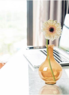 Serene Spaces Living Luster Gold Bottle Glass Vase Vintage Style Curvy Vase Longstemmed Flower Vase For Living Room Office Table Centerpiece Wedding Events Measures 5" Diameter & 7.5" Tall  - Image 4