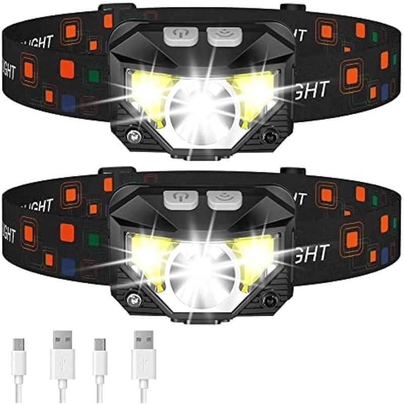 Headlamp Flashlight, 1200 Lumen Ultra-Light Bright LED Rechargeable Headlight with White Red Light,2-Pack Waterproof Motion Sensor Head Lamp,8 Mode for Outdoor Camping Running Hiking Fishing - Image 1