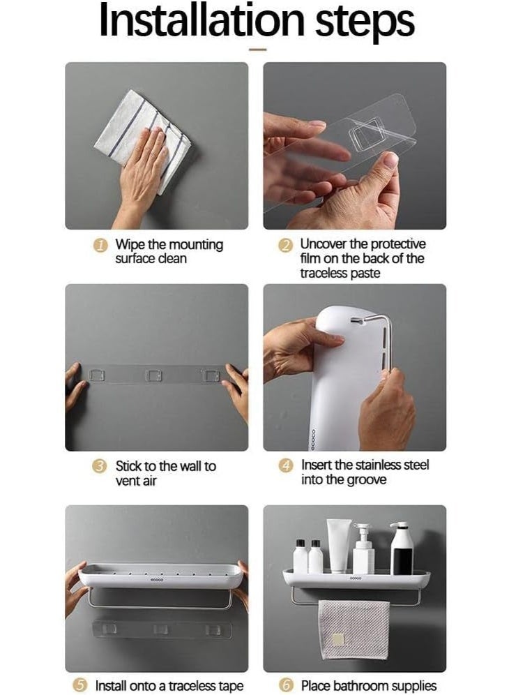 إيكو كوكو رف تخزين جداري متعدد الاستخدام من ECOCO بتصميم عصري أنيق – سطح واسع لتخزين أدوات المطبخ والحمام – خامات متينة وسهلة التنظيف مع قاعدة قوية – تثبيت قوي بدون حفر لتوفير المساحة وتنظيم الأدوات بشكل أنيق - 189 - Image 4