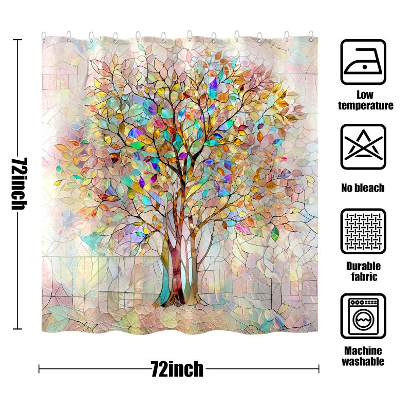 Kanuyee Tree of Life Shower Curtain Stained Glass Shower Curtain Art Shower Curtains for Bathroom Colorful Shower Curtain Set with 12 Hooks Tree-01 72Ã—72 Inches - Image 5