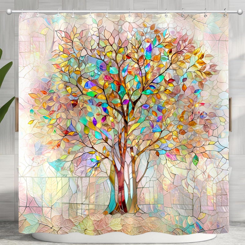 Kanuyee Tree of Life Shower Curtain Stained Glass Shower Curtain Art Shower Curtains for Bathroom Colorful Shower Curtain Set with 12 Hooks Tree-01 72Ã—72 Inches - Image 3