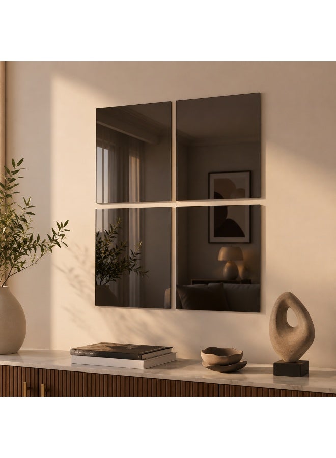 Lamset Gamal 4-Piece Reflective Acrylic Wall Mirror Set, Smoked Black, 30 x 20 cm Each, Self-Adhesive Modern Home Decor - Image 1