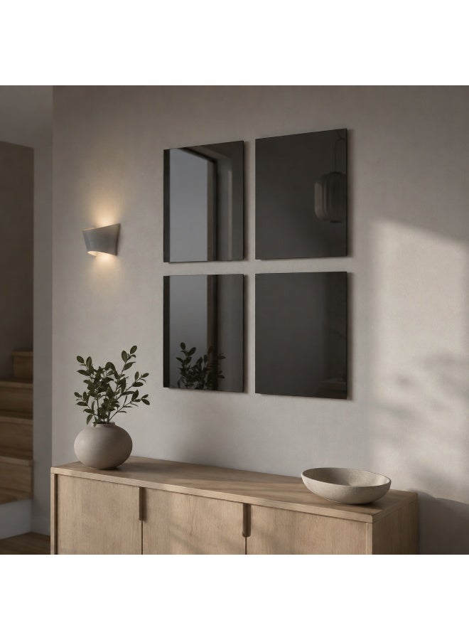 Lamset Gamal 4-Piece Reflective Acrylic Wall Mirror Set, Smoked Black, 30 x 20 cm Each, Self-Adhesive Modern Home Decor - Image 5