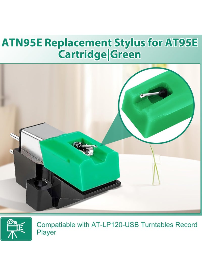 Replacement Stylus for Audio-Technica AT-LP120-USB Turntables, Diamond Cartridge Needle Compatible with AT95E, AT93, AT3400, AT3450 - Green - Image 2