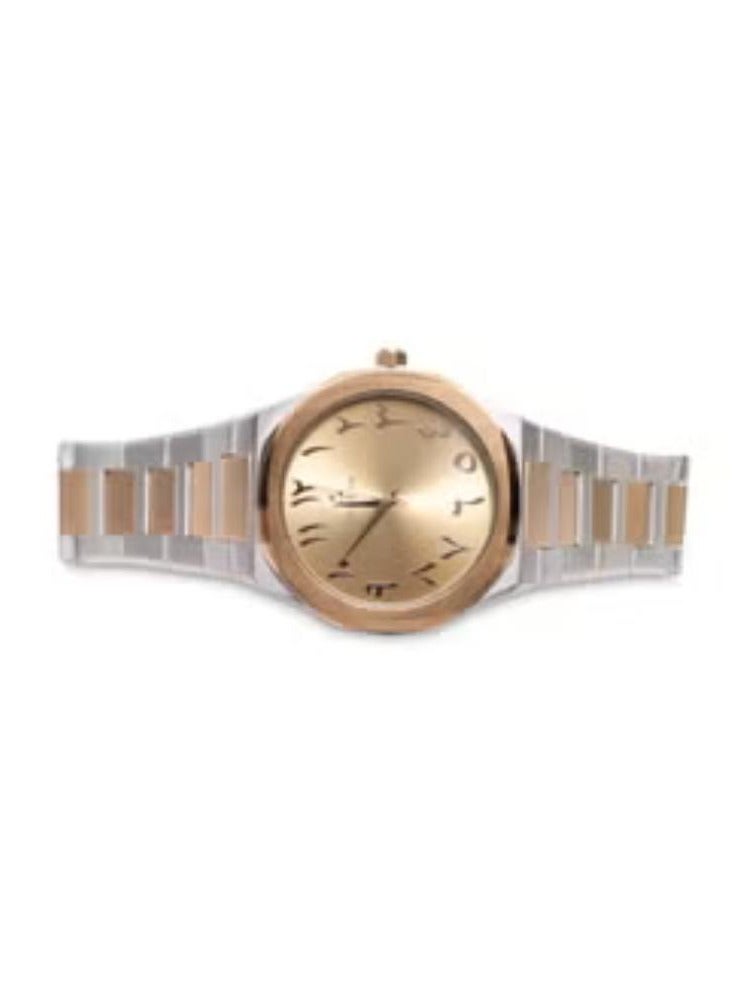 Men's Gold/Silver Wrist Watch with Gold Dial and Arabic Numbers - Image 2