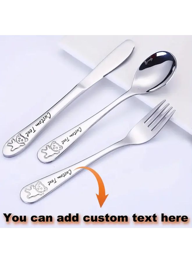 مجموعة أدوات مائدة من الفولاذ المقاوم للصدأ مخصصة باللون الفضي محفورة بالليزر كهدية - Image 1