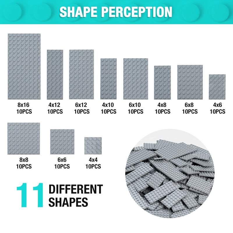 MANNIDOO 110 Pieces Classic Building Plates, 11 Sizes Small Baseplates Multipacks - Compatible with All Major Brands Pieces, Flat Platform Base for Moc Building, Light Grey - Image 2