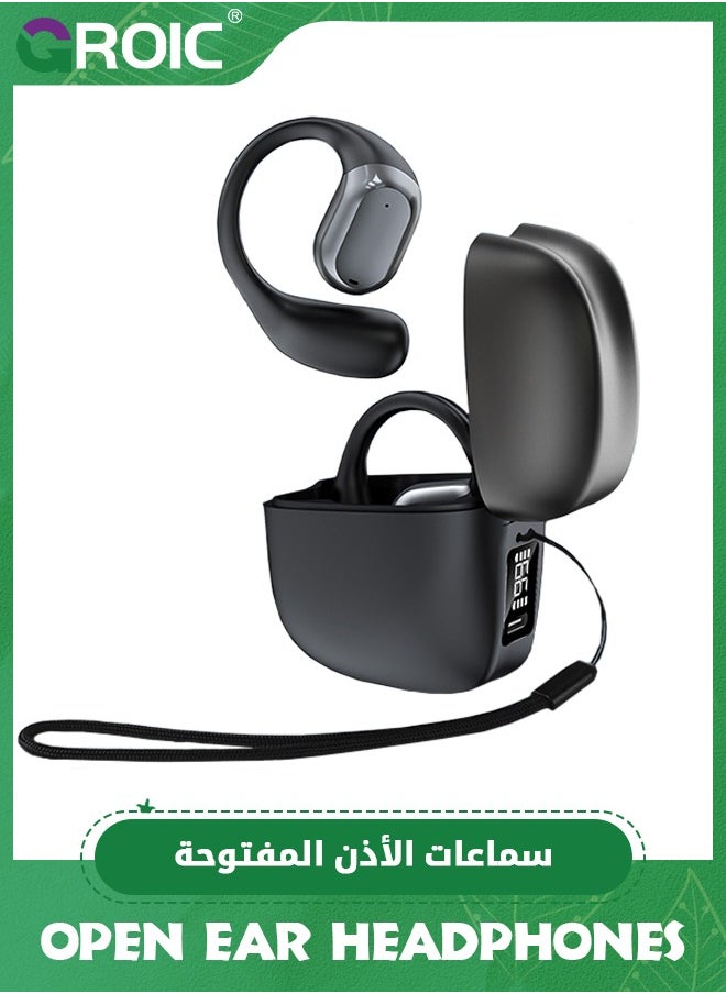 GROIC Open Ear Headphones, Open Ear Earbuds with Digital Display Charging Case, Waterproof Wireless Conduction Headphones Bluetooth with Mic for Running, Cycling, Workout  - Image 1