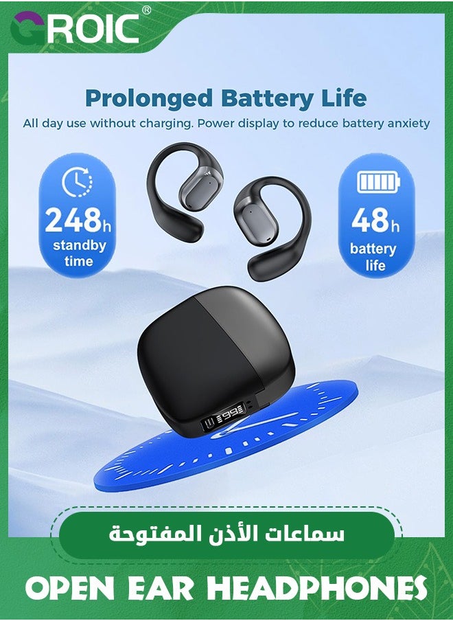 GROIC Open Ear Headphones, Open Ear Earbuds with Digital Display Charging Case, Waterproof Wireless Conduction Headphones Bluetooth with Mic for Running, Cycling, Workout  - Image 2