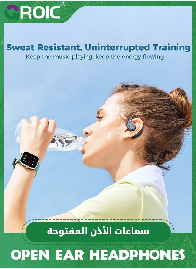 GROIC Open Ear Headphones, Open Ear Earbuds with Digital Display Charging Case, Waterproof Wireless Conduction Headphones Bluetooth with Mic for Running, Cycling, Workout  - Image 3